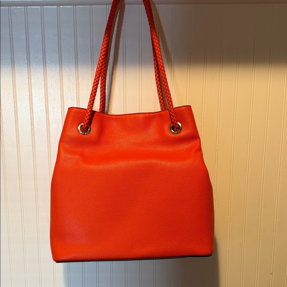 Calvin Klein Bright Orange Braided-Handle Shoulder Tote